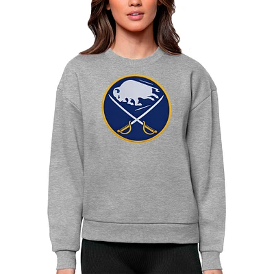 Women's Antigua Heather Gray Buffalo Sabres Primary Logo Team Victory Crewneck Pullover Sweatshirt