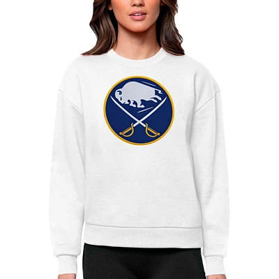 Women's Antigua White Buffalo Sabres Primary Logo Team Logo Victory Crewneck Pullover Sweatshirt