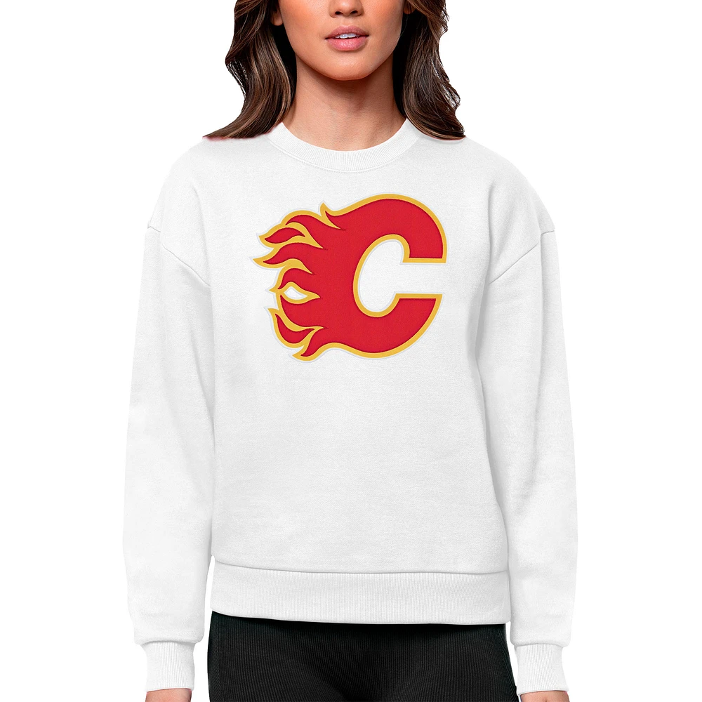 Women's Antigua Calgary Flames Primary Logo Team Victory Crewneck Pullover Sweatshirt