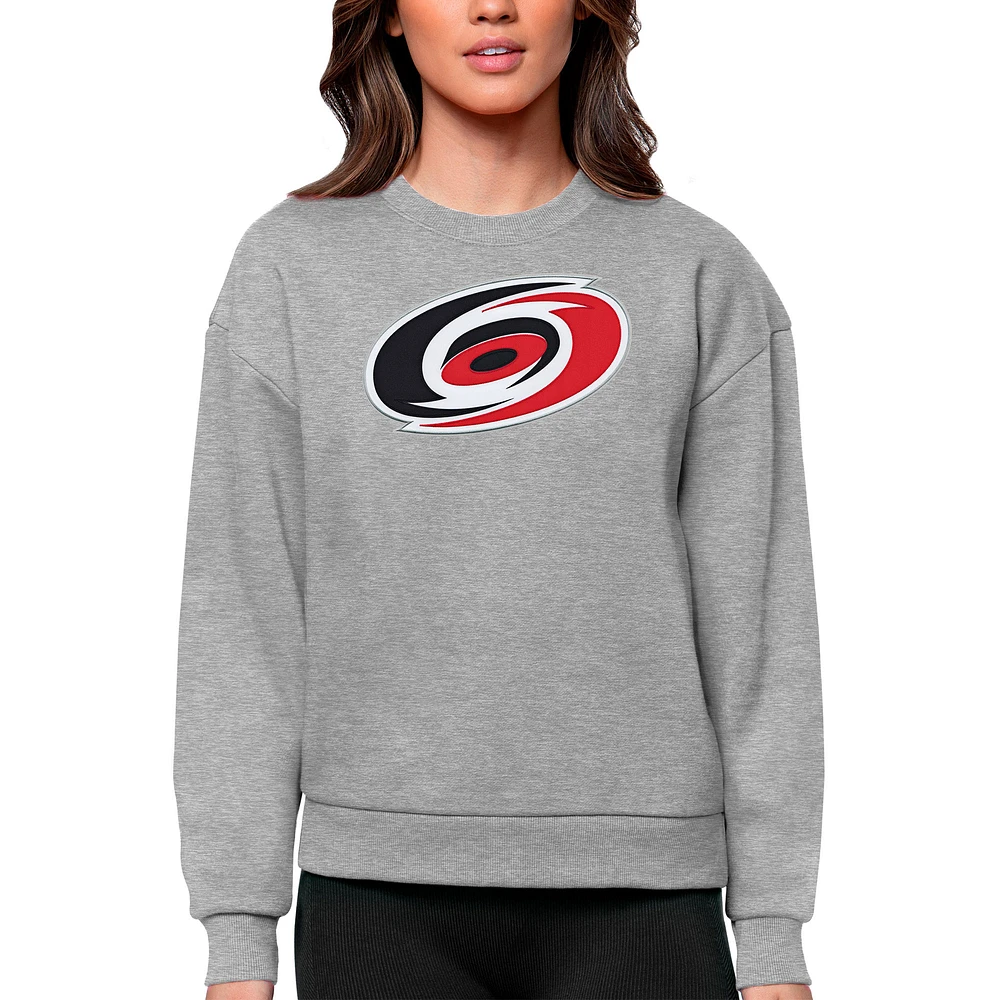 Women's Antigua Heather Gray Carolina Hurricanes Primary Logo Team Victory Crewneck Pullover Sweatshirt