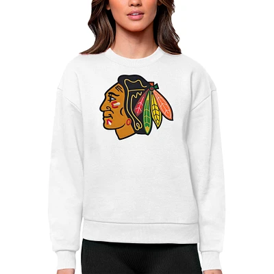 Women's Antigua Chicago Blackhawks Primary Logo Team Victory Crewneck Pullover Sweatshirt