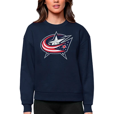 Women's Antigua Navy Columbus Blue Jackets Primary Logo Team Victory Crewneck Pullover Sweatshirt