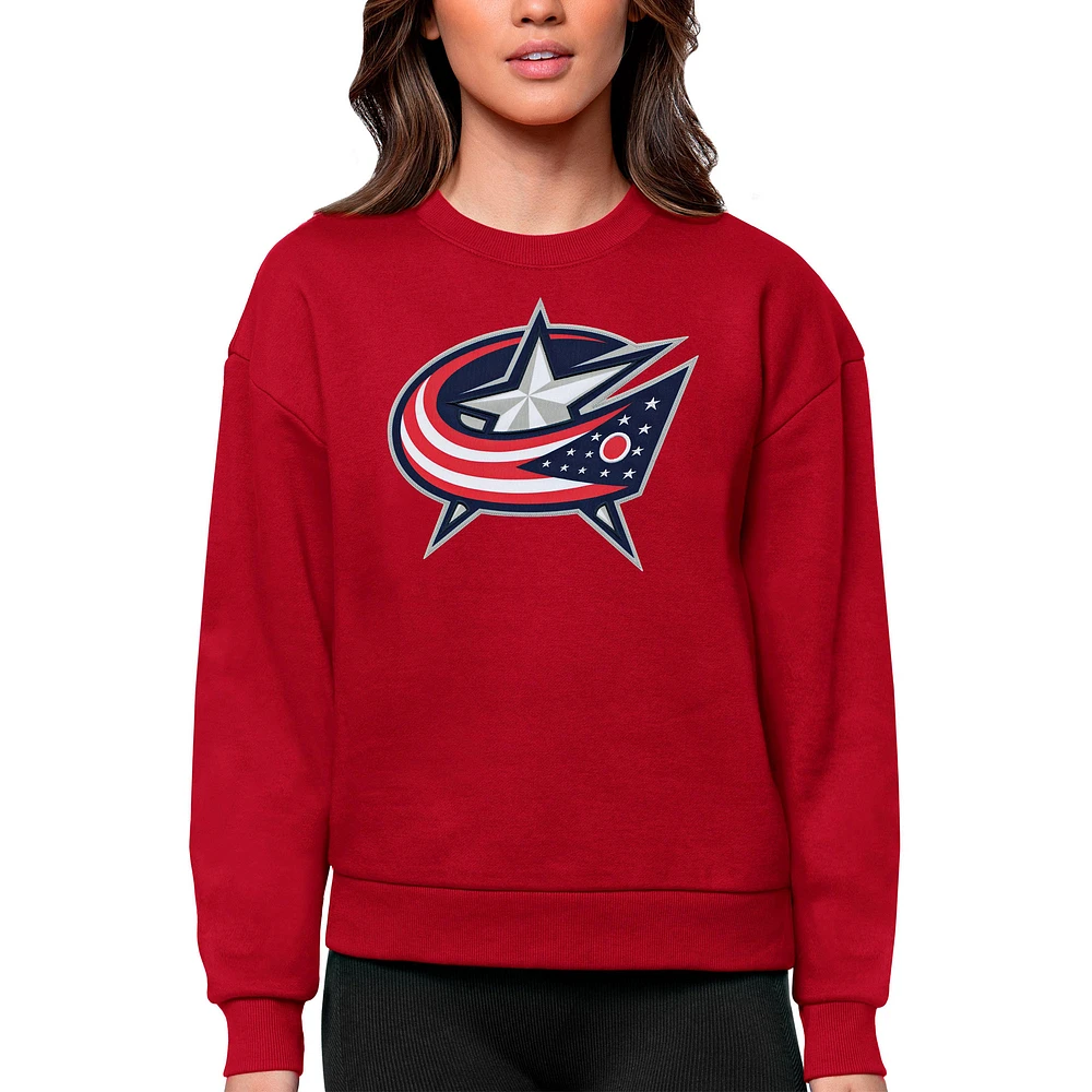 Women's Antigua Red Columbus Blue Jackets Primary Logo Team Victory Crewneck Pullover Sweatshirt
