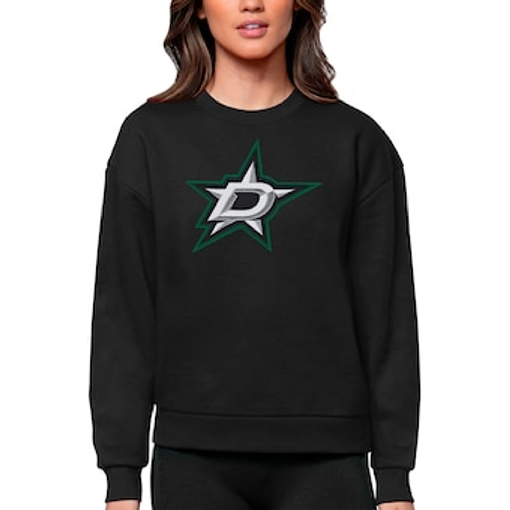 Women's Antigua Black Dallas Stars Primary Logo Team Victory Crewneck Pullover Sweatshirt