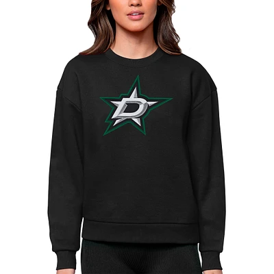 Women's Antigua Black Dallas Stars Primary Logo Team Victory Crewneck Pullover Sweatshirt