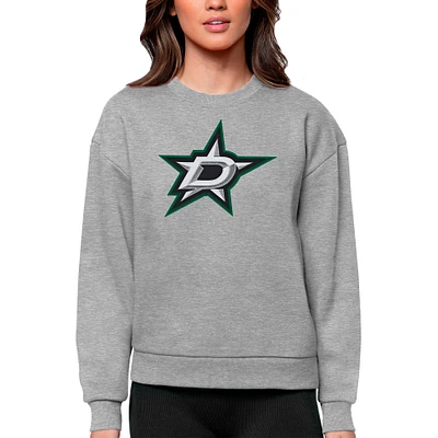 Women's Antigua Heather Gray Dallas Stars Primary Logo Team Victory Crewneck Pullover Sweatshirt