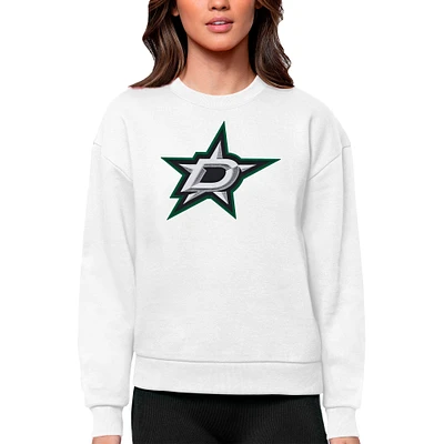 Women's Antigua White Dallas Stars Primary Logo Team Victory Crewneck Pullover Sweatshirt