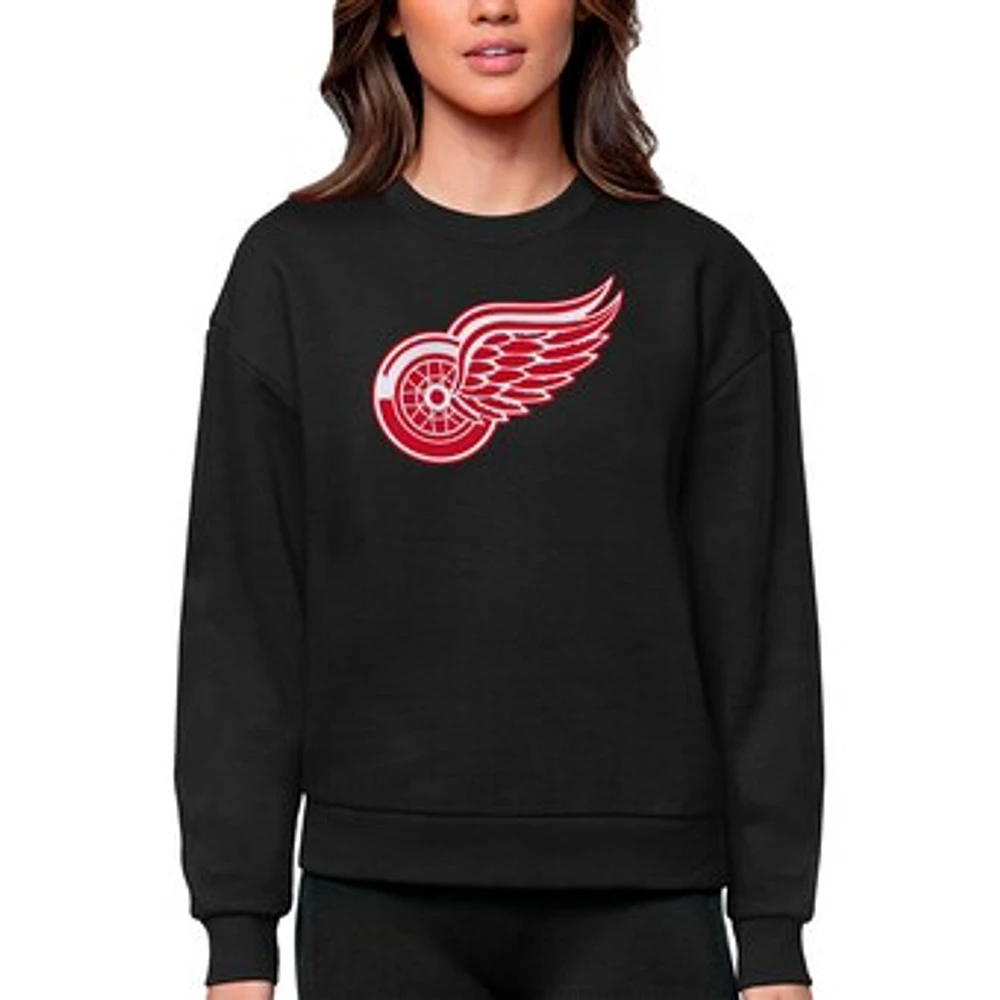 Women's Antigua Black Detroit Red Wings Primary Logo Team Victory Crewneck Pullover Sweatshirt