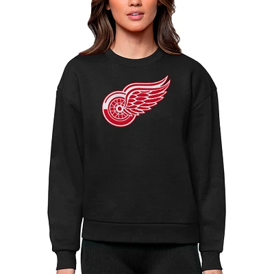 Women's Antigua Black Detroit Red Wings Primary Logo Team Victory Crewneck Pullover Sweatshirt