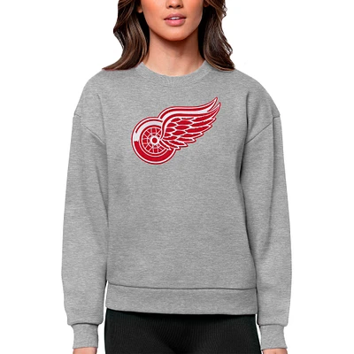 Women's Antigua Heather Gray Detroit Red Wings Primary Logo Team Victory Crewneck Pullover Sweatshirt
