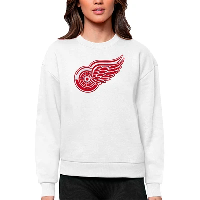 Women's Antigua White Detroit Red Wings Primary Logo Team Victory Crewneck Pullover Sweatshirt