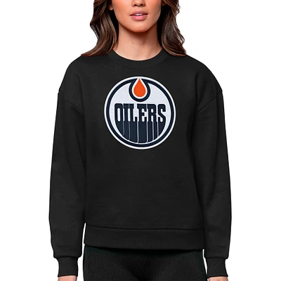 Women's Antigua Edmonton Oilers Primary Logo Team Victory Crewneck Pullover Sweatshirt