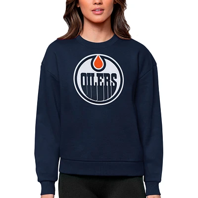 Women's Antigua Navy Edmonton Oilers Primary Logo Team Victory Crewneck Pullover Sweatshirt