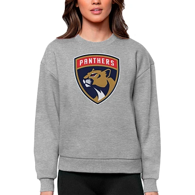 Women's Antigua Heather Gray Florida Panthers Primary Logo Team Victory Crewneck Pullover Sweatshirt