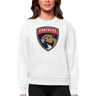 Women's Antigua White Florida Panthers Primary Logo Team Victory Crewneck Pullover Sweatshirt