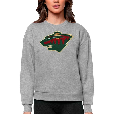 Women's Antigua Heather Gray Minnesota Wild Primary Logo Team Victory Crewneck Pullover Sweatshirt