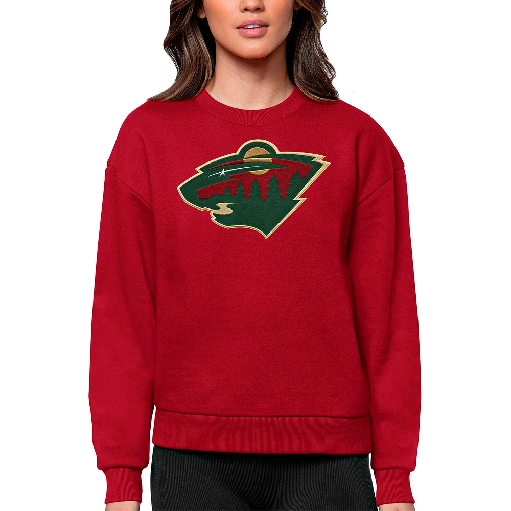 Women's Antigua Red Minnesota Wild Primary Logo Team Victory Crewneck Pullover Sweatshirt