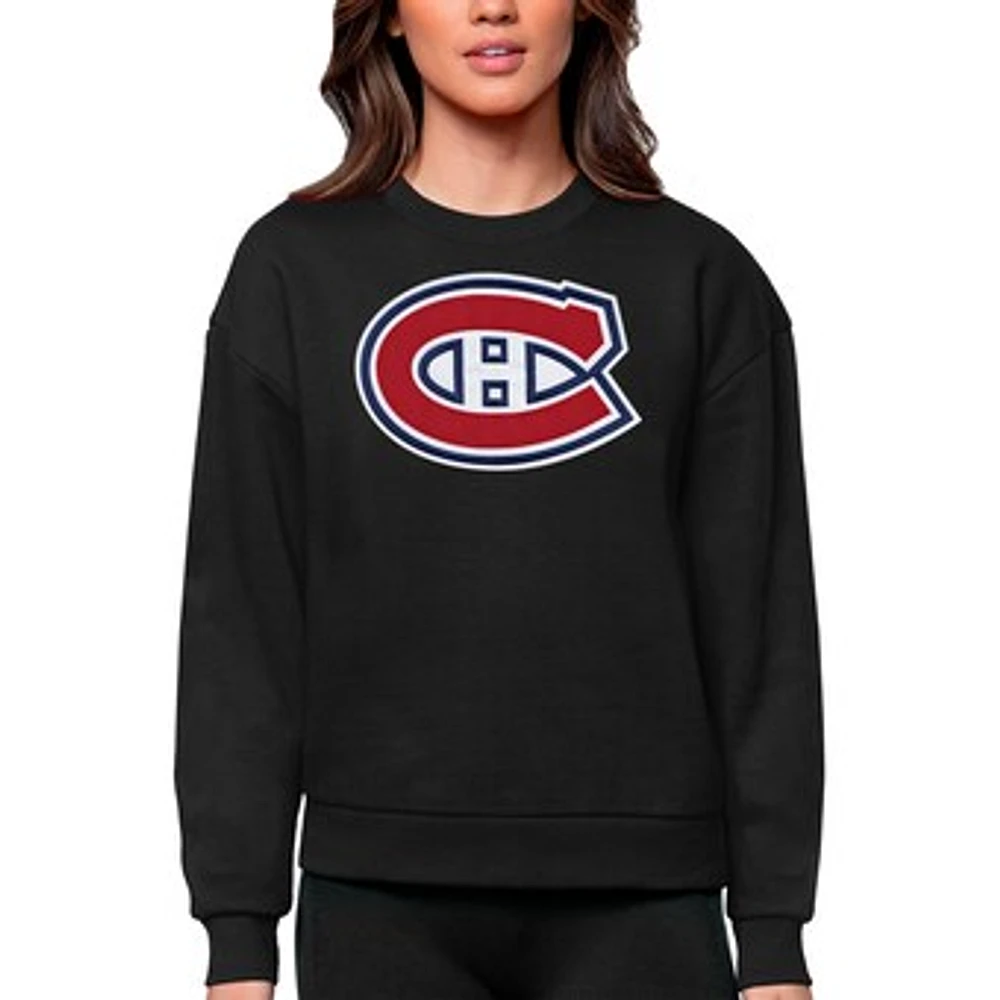 Women's Antigua Black Montreal Canadiens Primary Logo Team Victory Crewneck Pullover Sweatshirt