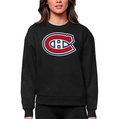 Women's Antigua Black Montreal Canadiens Primary Logo Team Victory Crewneck Pullover Sweatshirt