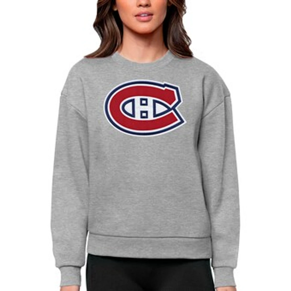 Women's Antigua Heather Gray Montreal Canadiens Primary Logo Team Victory Crewneck Pullover Sweatshirt