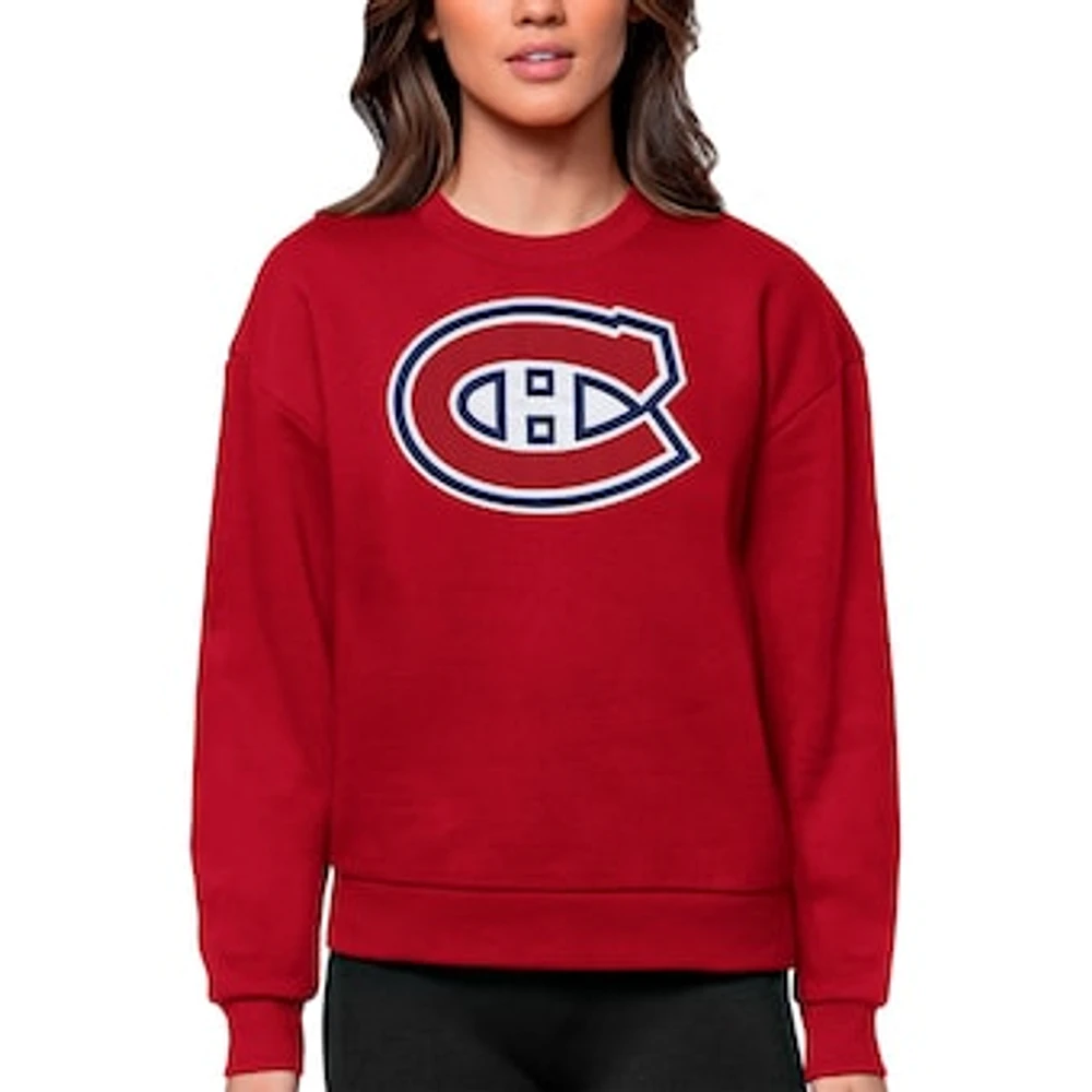 Women's Antigua Red Montreal Canadiens Primary Logo Team Victory Crewneck Pullover Sweatshirt