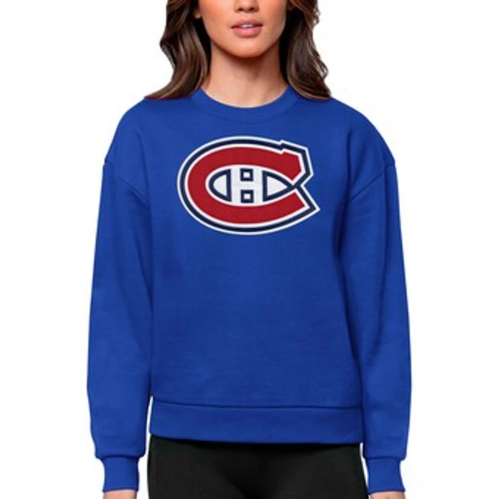 Women's Antigua Royal Montreal Canadiens Primary Logo Team Victory Crewneck Pullover Sweatshirt