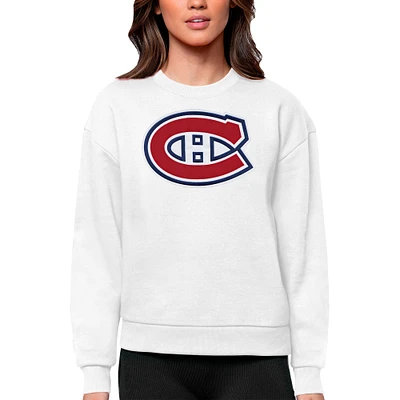 Women's Antigua White Montreal Canadiens Primary Logo Team Victory Crewneck Pullover Sweatshirt