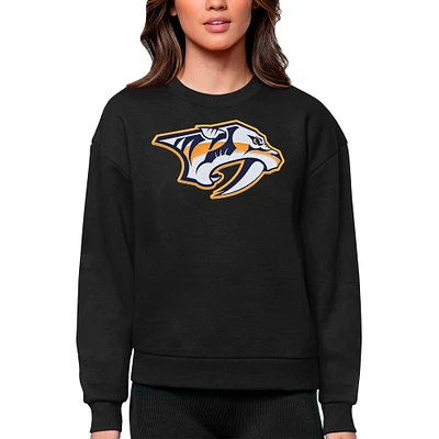 Women's Antigua Black Nashville Predators Primary Logo Team Victory Crewneck Pullover Sweatshirt