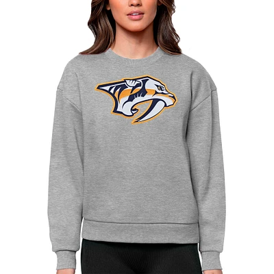 Women's Antigua Heather Gray Nashville Predators Primary Logo Team Victory Crewneck Pullover Sweatshirt