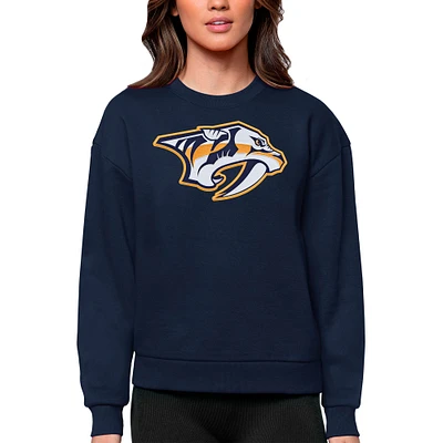 Women's Antigua Navy Nashville Predators Primary Logo Team Victory Crewneck Pullover Sweatshirt