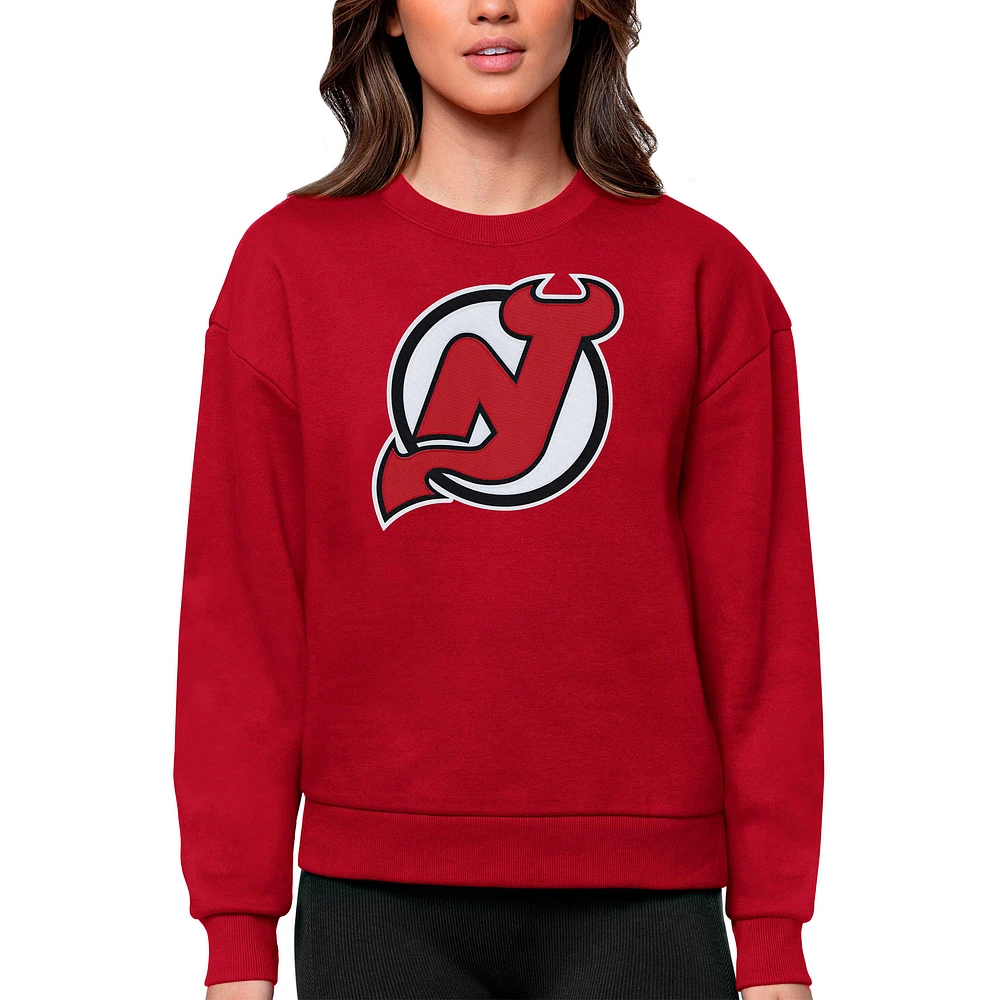 Women's Antigua Red New Jersey Devils Primary Logo Team Victory Crewneck Pullover Sweatshirt