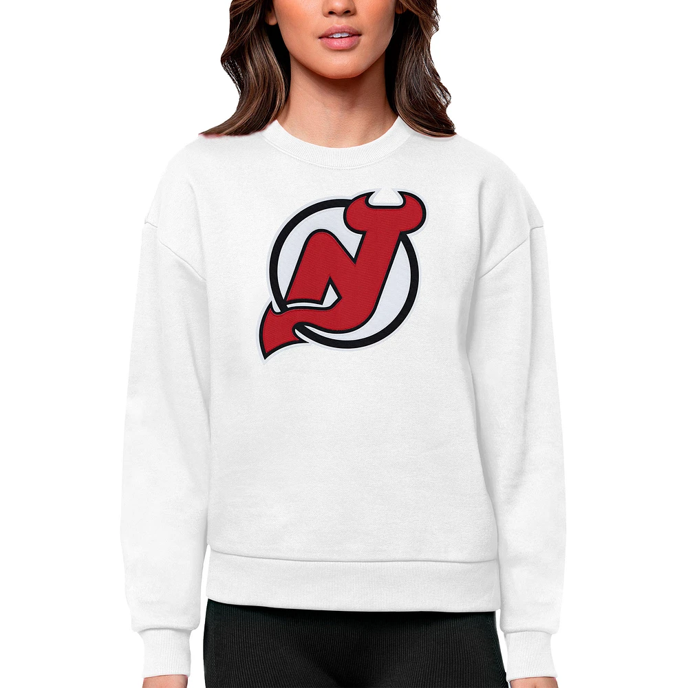 Women's Antigua New Jersey Devils Primary Logo Team Victory Crewneck Pullover Sweatshirt