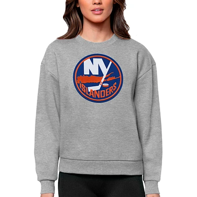 Women's Antigua Heather Gray New York Islanders Primary Logo Team Victory Crewneck Pullover Sweatshirt