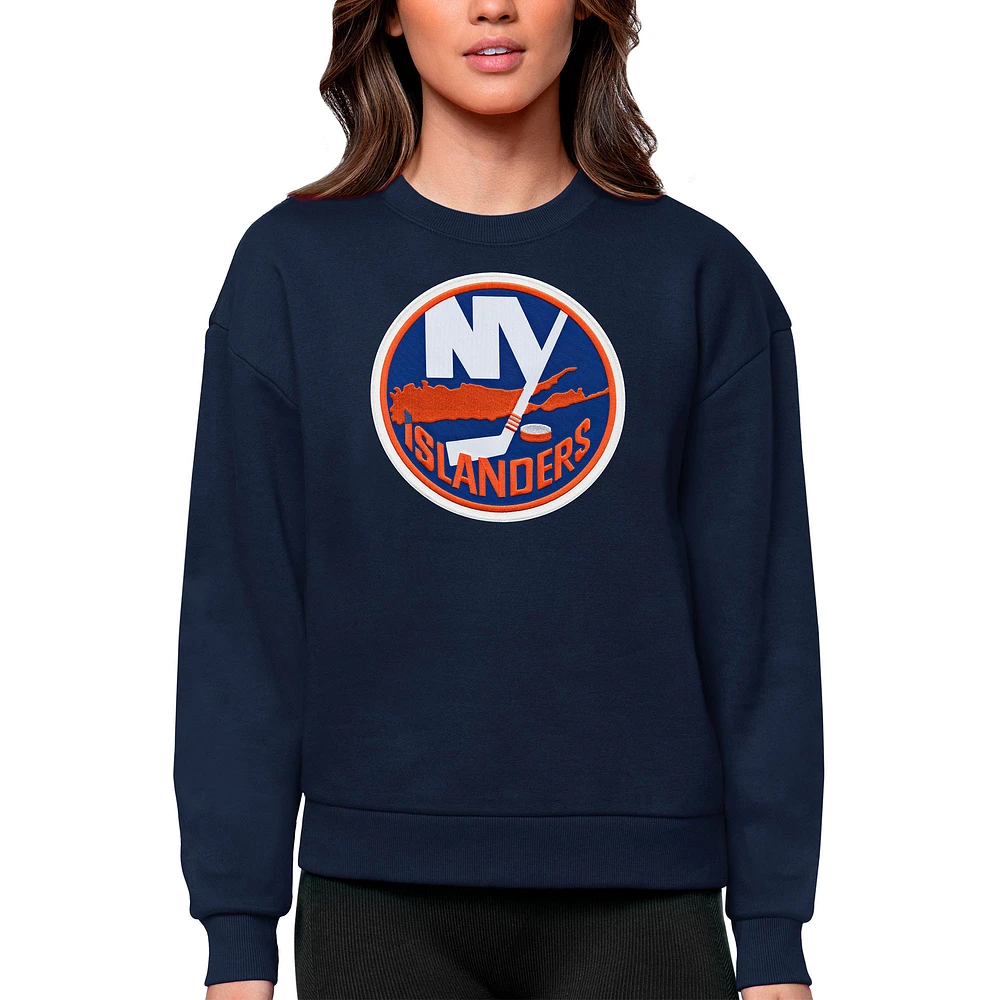 Women's Antigua Navy New York Islanders Primary Logo Team Victory Crewneck Pullover Sweatshirt