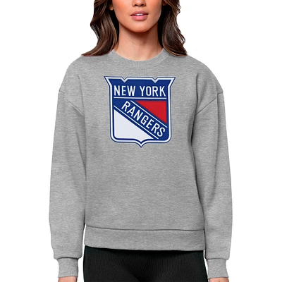 Women's Antigua Heather Gray New York Rangers Primary Logo Team Victory Crewneck Pullover Sweatshirt