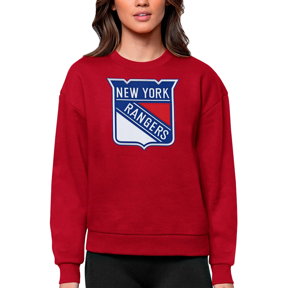 Women's Antigua Red New York Rangers Primary Logo Team Victory Crewneck Pullover Sweatshirt