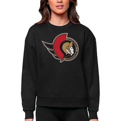Women's Antigua Black Ottawa Senators Primary Logo Team Victory Crewneck Pullover Sweatshirt