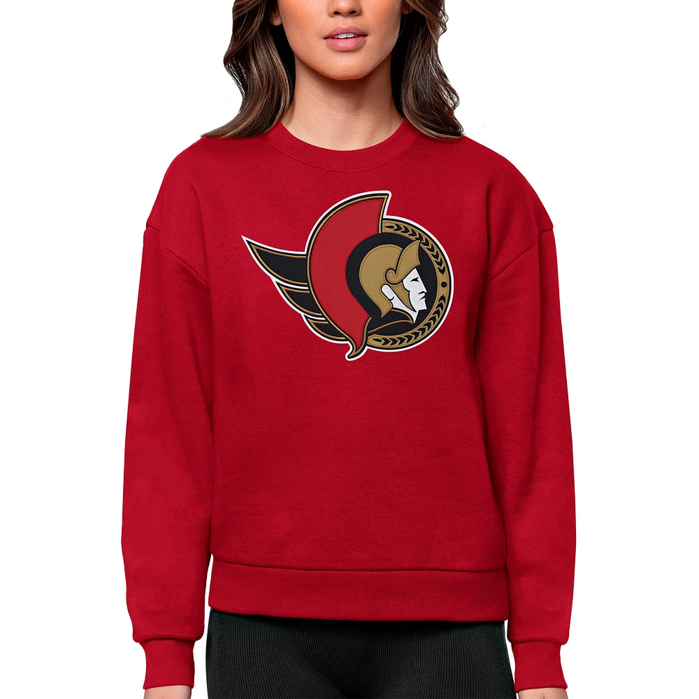 Women's Antigua Red Ottawa Senators Primary Logo Team Victory Crewneck Pullover Sweatshirt