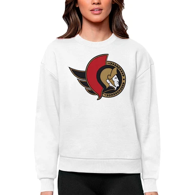 Women's Antigua White Ottawa Senators Primary Logo Team Victory Crewneck Pullover Sweatshirt