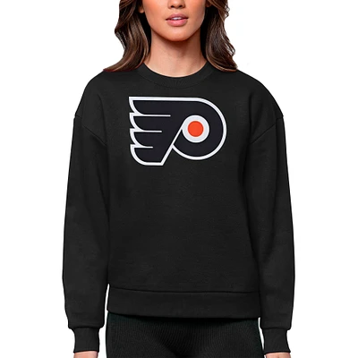 Women's Antigua Black Philadelphia Flyers Primary Logo Team Victory Crewneck Pullover Sweatshirt