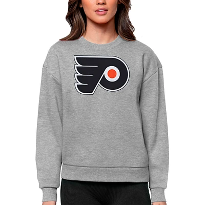 Women's Antigua Heather Gray Philadelphia Flyers Primary Logo Team Victory Crewneck Pullover Sweatshirt
