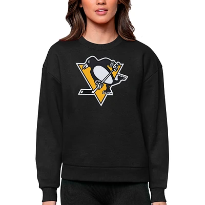 Women's Antigua Black Pittsburgh Penguins Primary Logo Team Victory Crewneck Pullover Sweatshirt