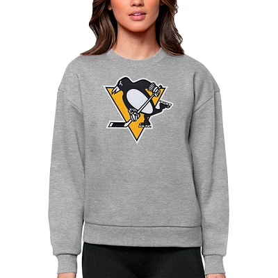 Women's Antigua Heather Gray Pittsburgh Penguins Primary Logo Team Victory Crewneck Pullover Sweatshirt