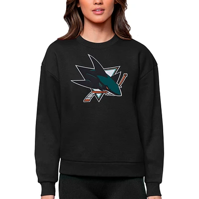 Women's Antigua Black San Jose Sharks Primary Logo Team Victory Crewneck Pullover Sweatshirt