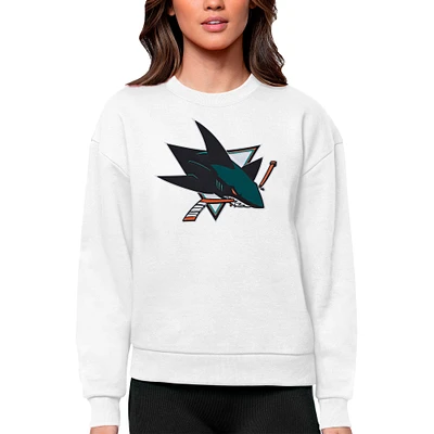 Women's Antigua White San Jose Sharks Primary Logo Team Victory Crewneck Pullover Sweatshirt