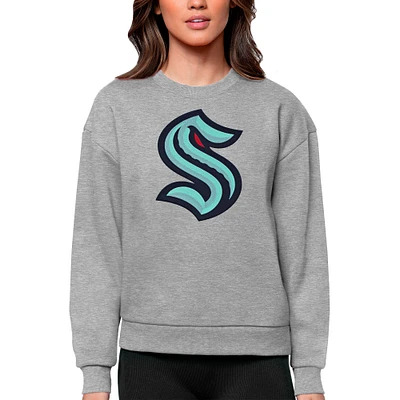 Women's Antigua Heather Gray Seattle Kraken Primary Logo Team Victory Crewneck Pullover Sweatshirt
