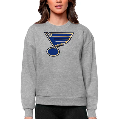 Women's Antigua Heather Gray St. Louis Blues Primary Logo Team Logo Victory Crewneck Pullover Sweatshirt
