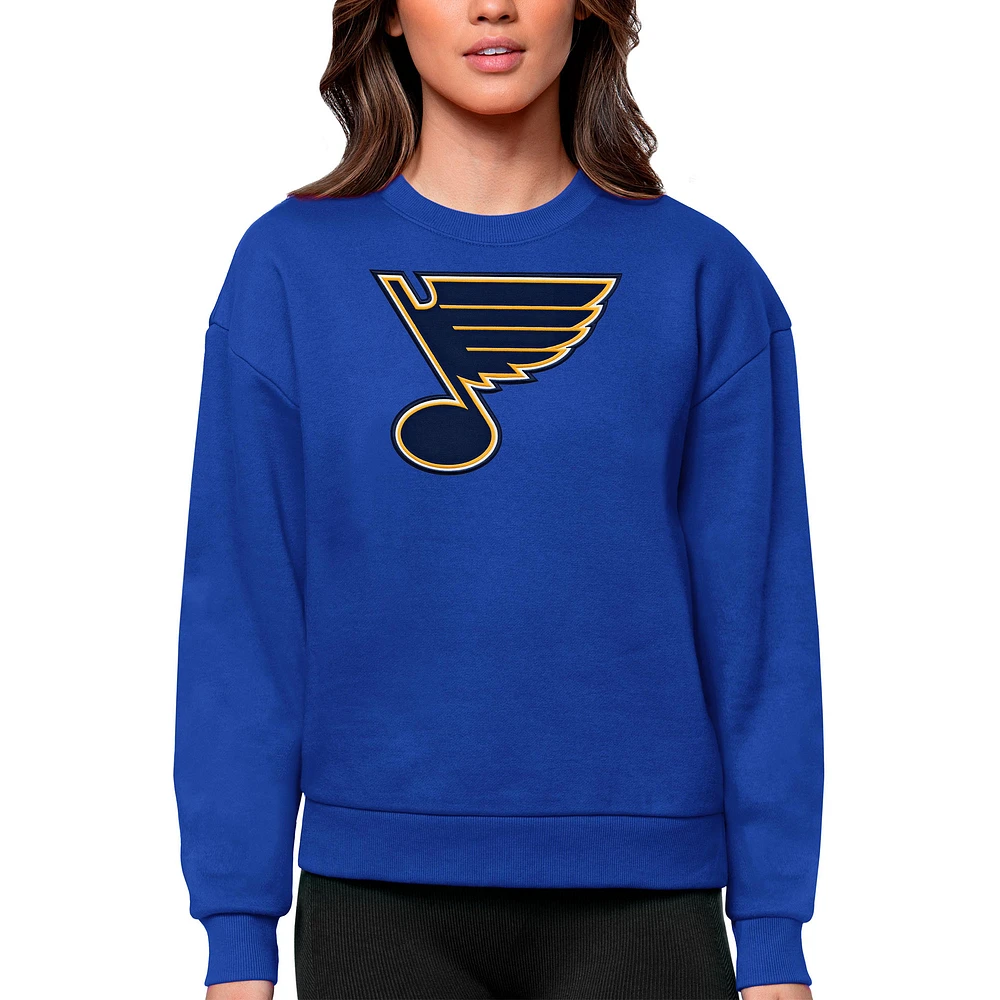Women's Antigua Royal St. Louis Blues Primary Logo Team Logo Victory Crewneck Pullover Sweatshirt