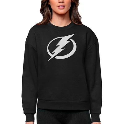 Women's Antigua Black Tampa Bay Lightning Primary Logo Team Victory Crewneck Pullover Sweatshirt