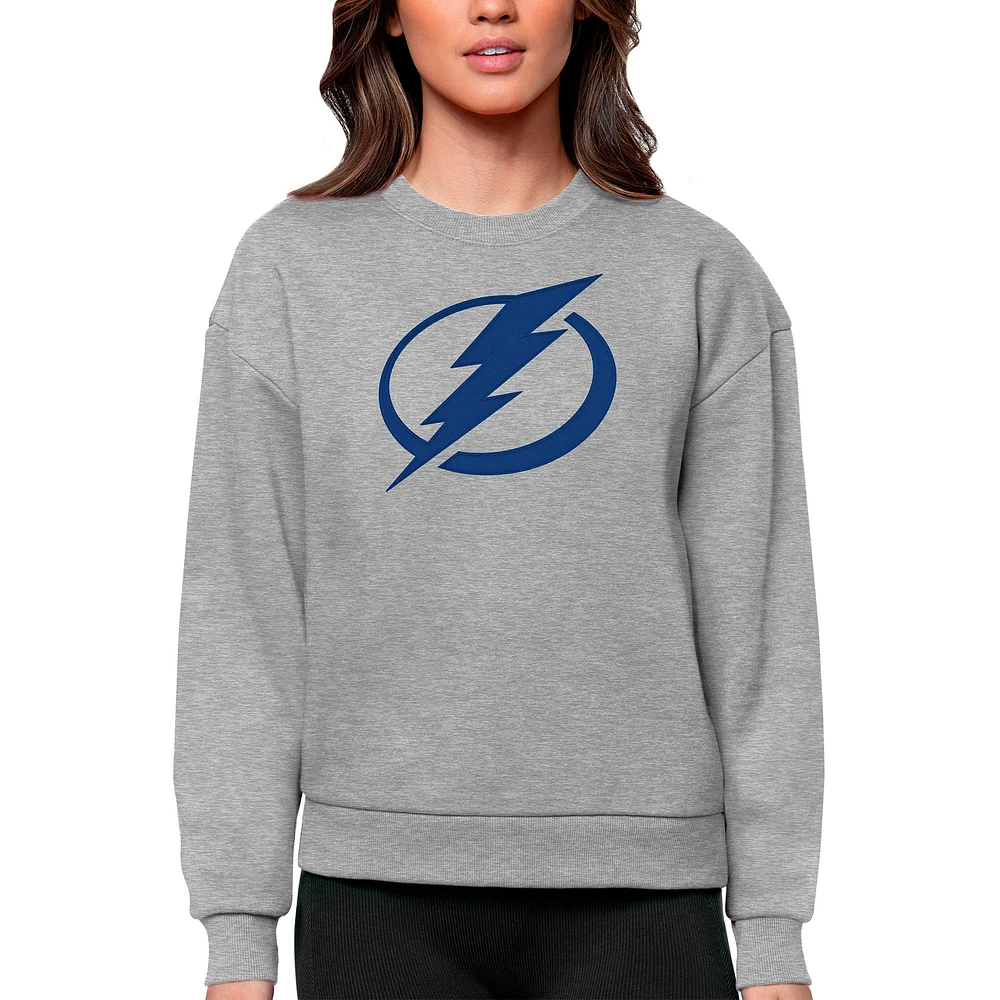 Women's Antigua Heather Gray Tampa Bay Lightning Primary Logo Team Victory Crewneck Pullover Sweatshirt